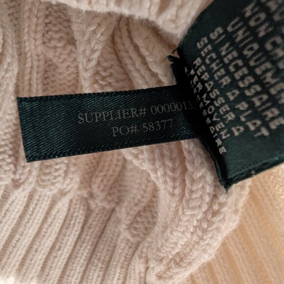 Lauren Ralph Lauren Womens Large Sweater Ivory Cable Knit Full Zip Cotton - Picture 9 of 11